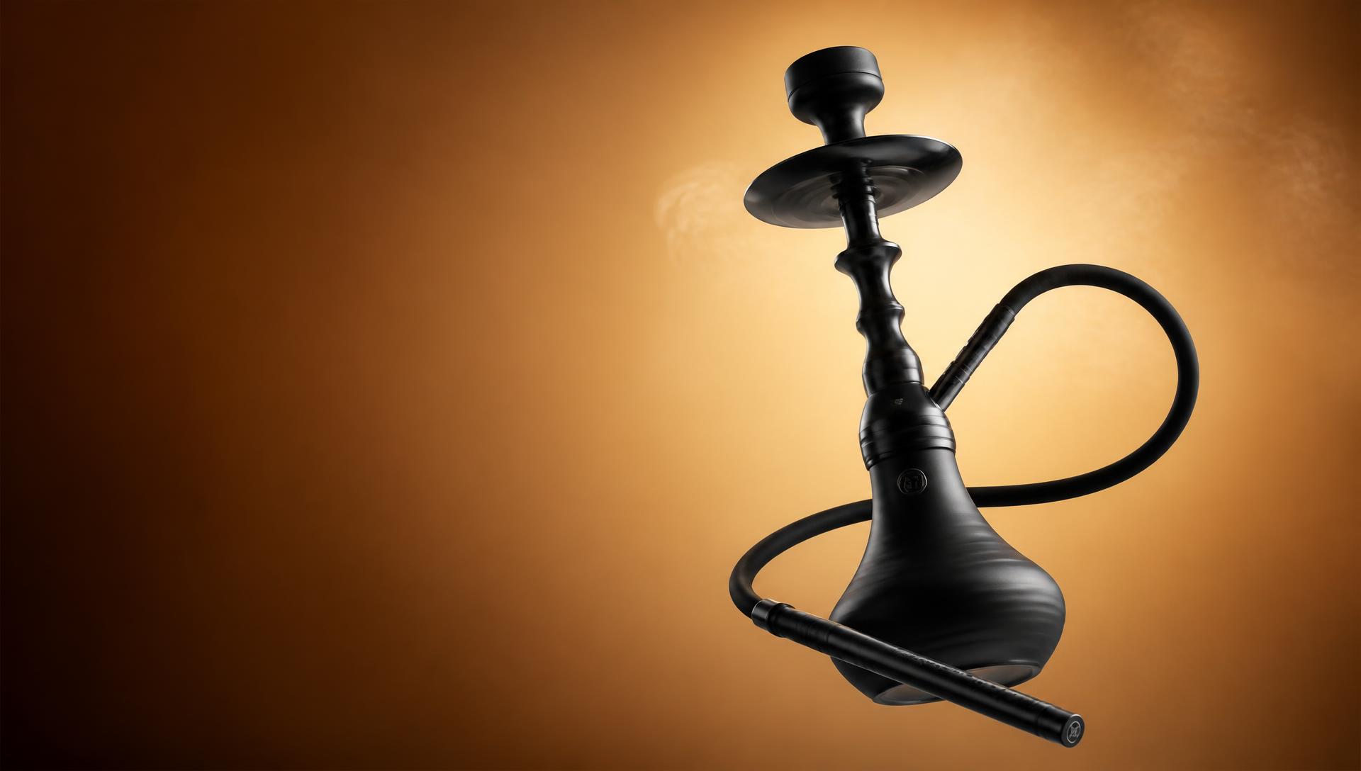 CLOUD. matte black hookah on a warm amber backdrop